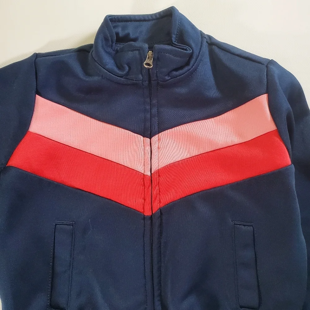 K1183 * Gymboree Girls Chevron Track Jacket Navy Blue Pinks Size XXS (3)